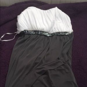 High-Low white too grey bottoms sequin belt dress